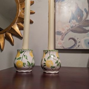 Shabby Chic 1998 Cracker Barrel Lemon Candlestick Holders Pair (2) Vintage